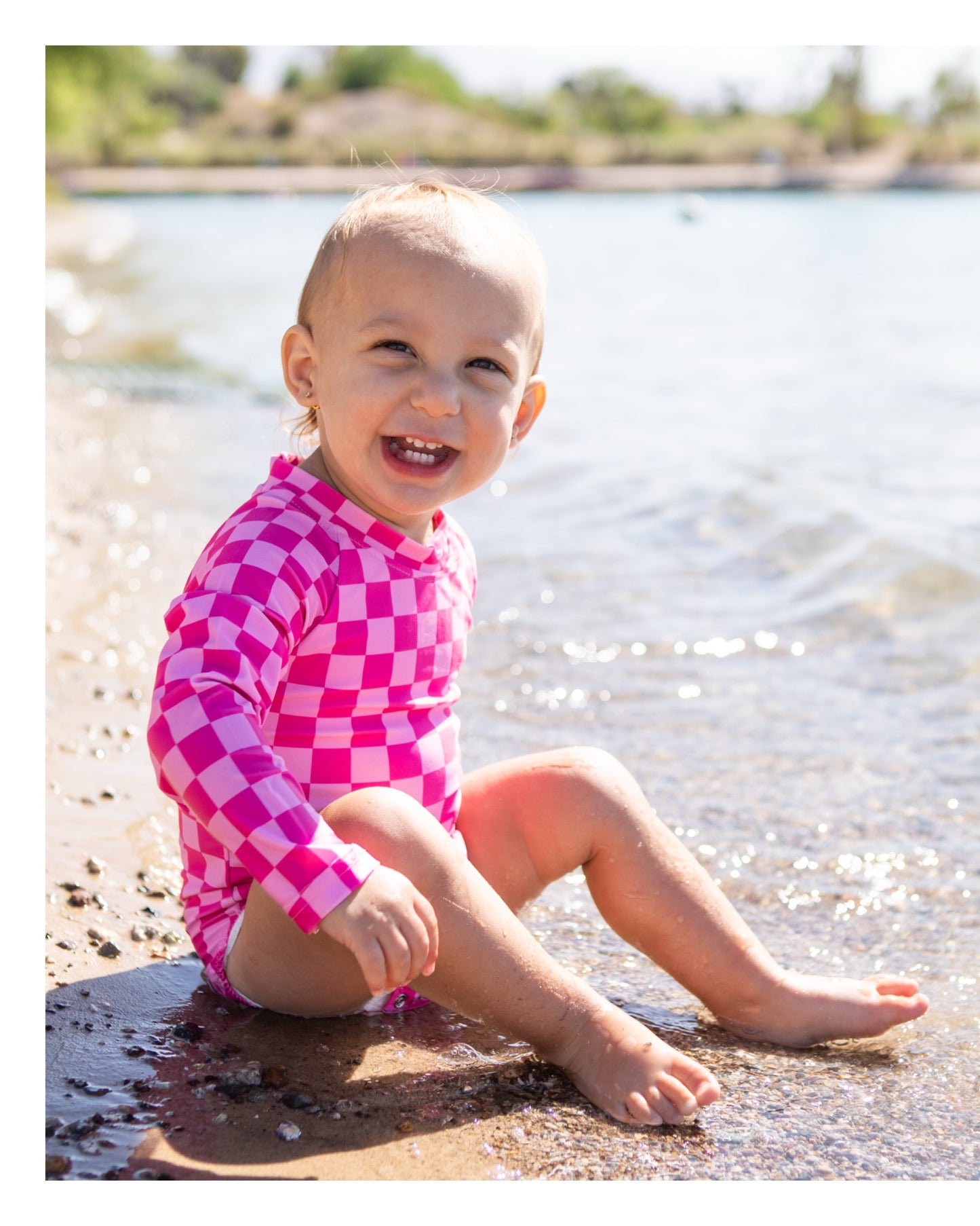 Girls Pink Checker Swimsuit