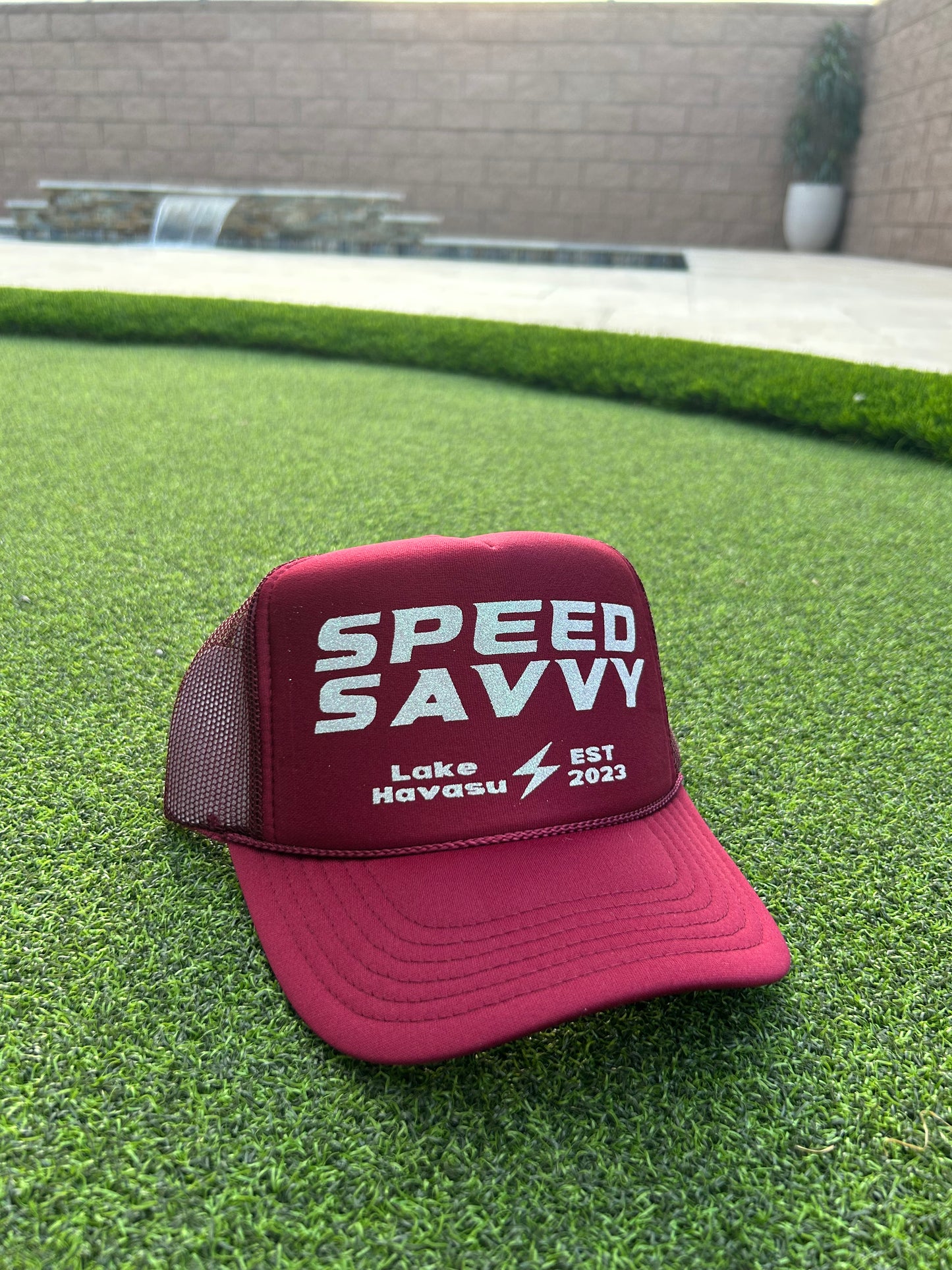 Maroon and White Sparkle Trucker