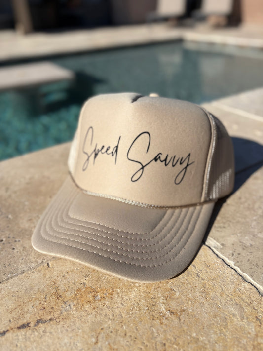 Tan & Black Cursive Trucker