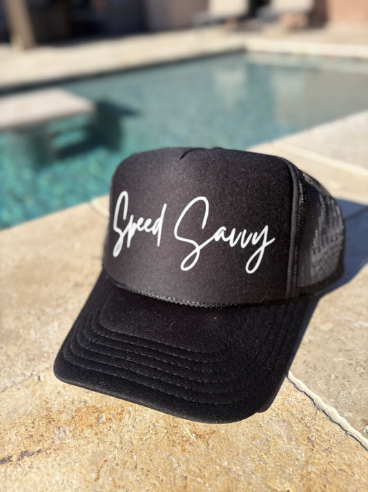 Black & White Cursive Trucker