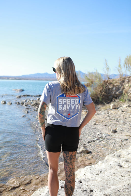 American Woman’s Crop Tee Grey